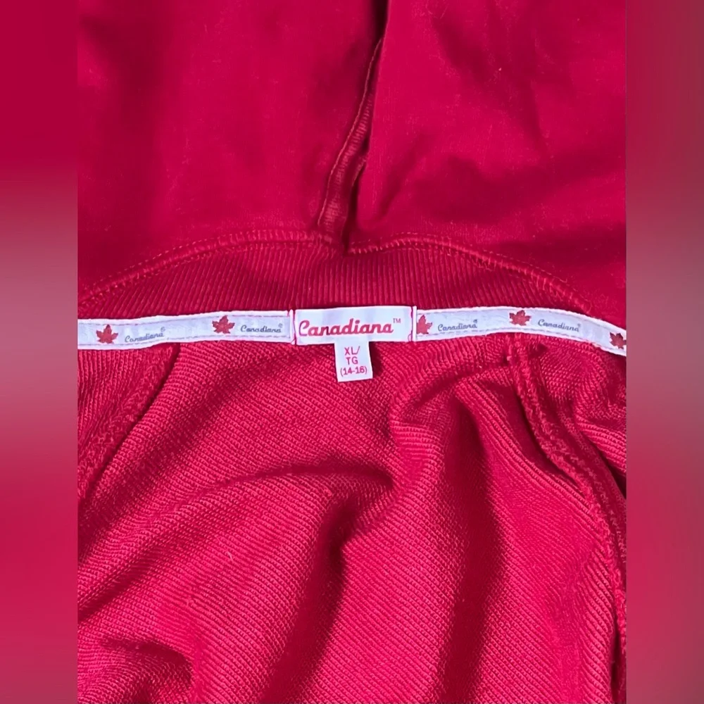 Canadiana Red Full Zip Hoodie Sweatshirt Youth XL (14–16) Canada Patch